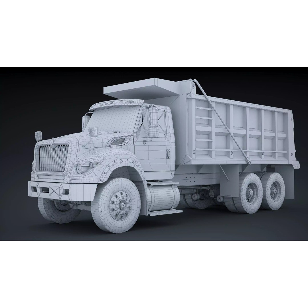 International Workstar 7600 Dump Truck 3D Model – Low Poly Game Asset, FBX - View 24