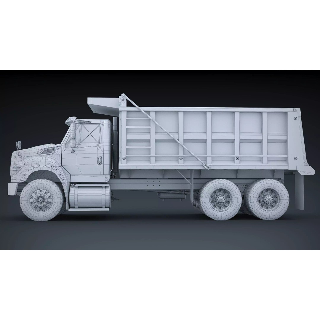 International Workstar 7600 Dump Truck 3D Model – Low Poly Game Asset, FBX - View 25