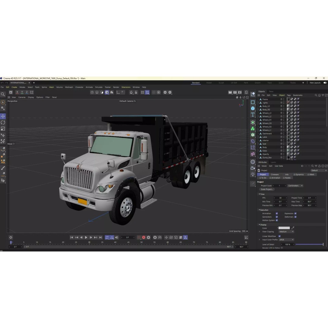 International Workstar 7600 Dump Truck 3D Model – Low Poly Game Asset, FBX - View 31