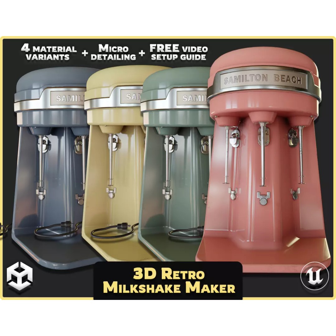 Retro Milkshake Maker 3D Model – Low Poly Game Asset, FBX & OBJ - View 2