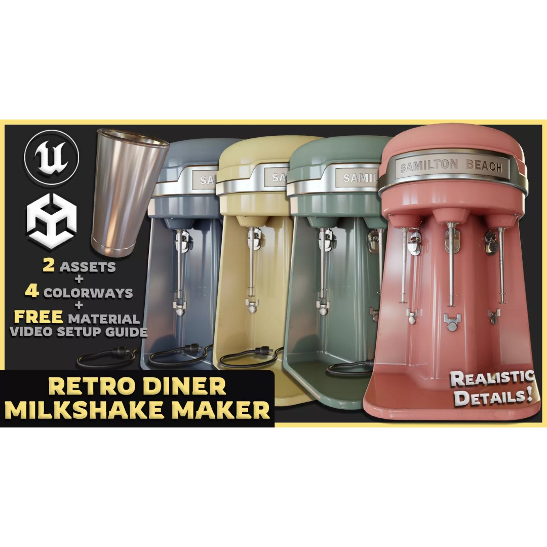 Retro Milkshake Maker 3D Model – Low Poly Game Asset, FBX & OBJ - View 3