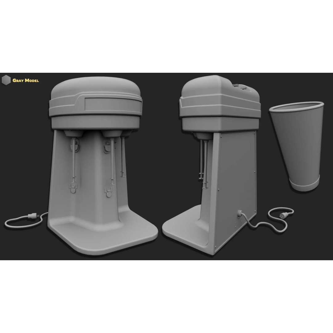 Retro Milkshake Maker 3D Model – Low Poly Game Asset, FBX & OBJ - View 8