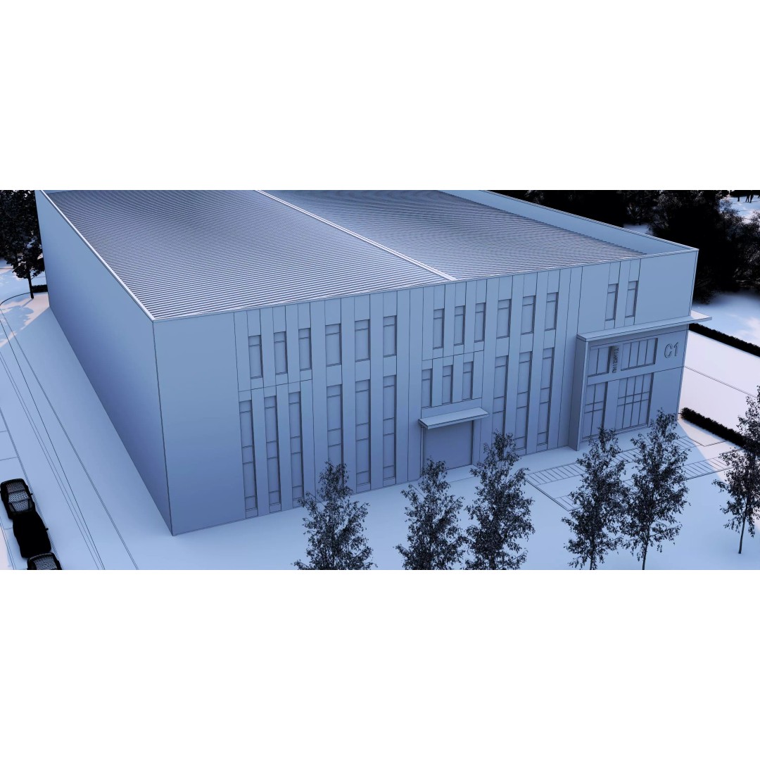 Industrial Building Factory 3D Model – Low Poly Architectural Asset, FBX, OBJ