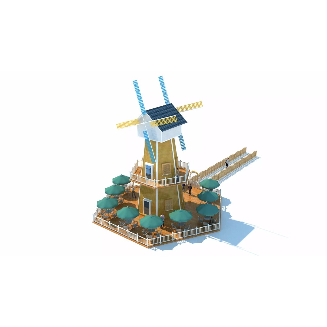 Windmill Cafe 3D Model – Modern Architectural Design, FBX, PBR