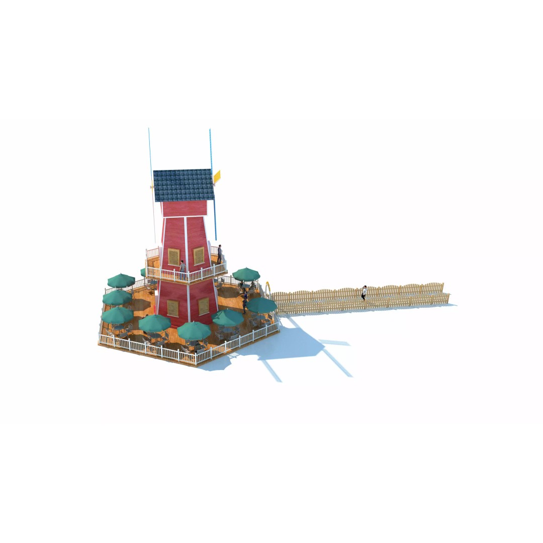 Windmill Cafe 3D Model – Modern Architectural Design, FBX, PBR - View 10