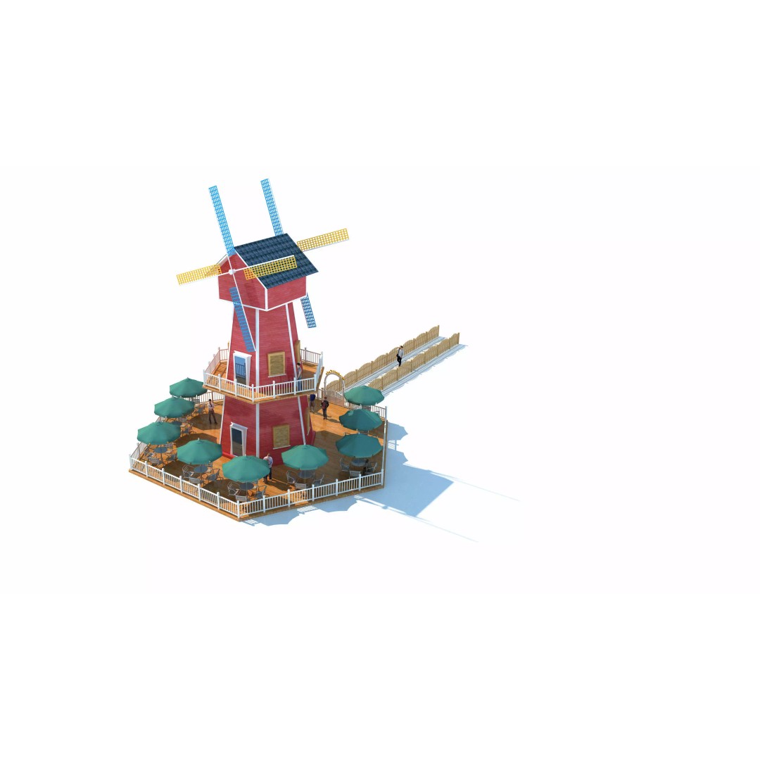 Windmill Cafe 3D Model – Modern Architectural Design, FBX, PBR - View 11