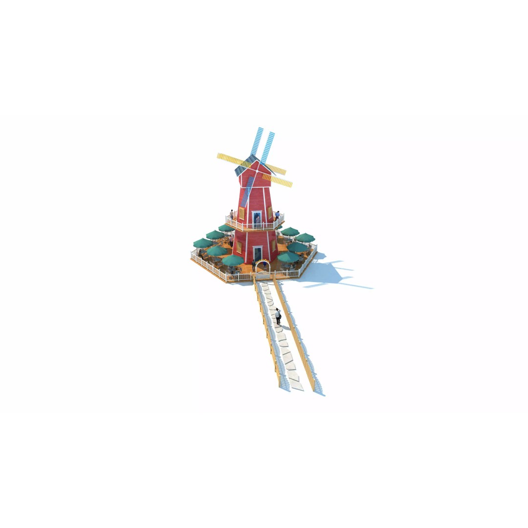 Windmill Cafe 3D Model – Modern Architectural Design, FBX, PBR - View 4