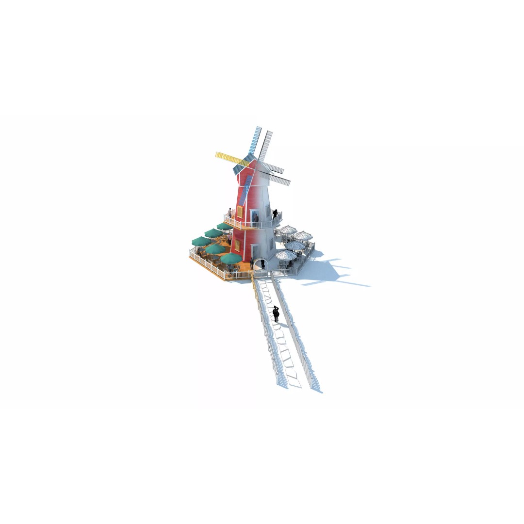 Windmill Cafe 3D Model – Modern Architectural Design, FBX, PBR - View 5