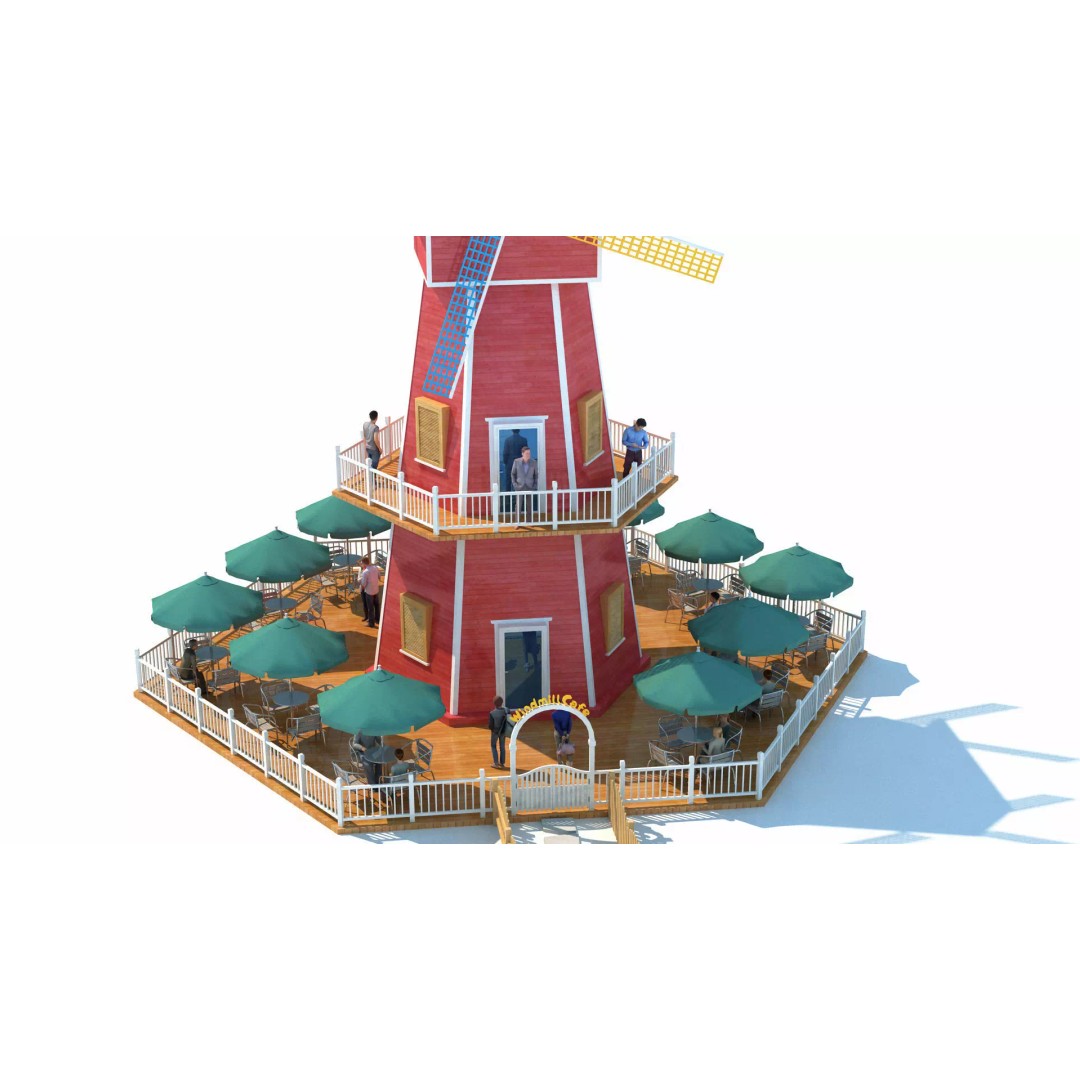 Windmill Cafe 3D Model – Modern Architectural Design, FBX, PBR - View 7
