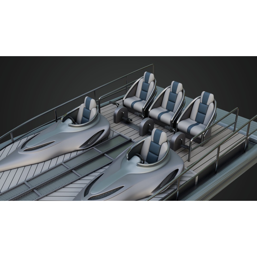 Silver Metallic Pedal Boat 3D Model – Futuristic Recreational Watercraft, FBX - View 11