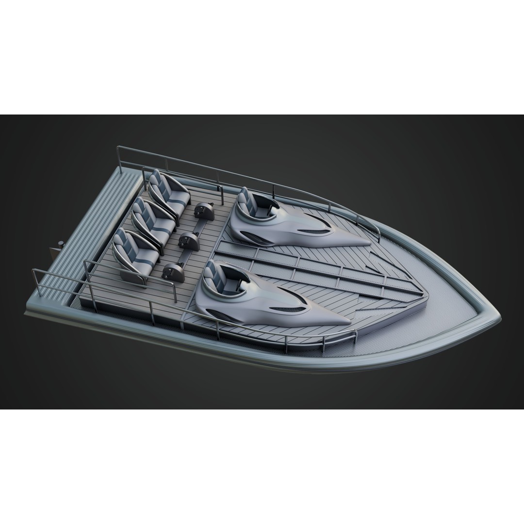 Silver Metallic Pedal Boat 3D Model – Futuristic Recreational Watercraft, FBX - View 12