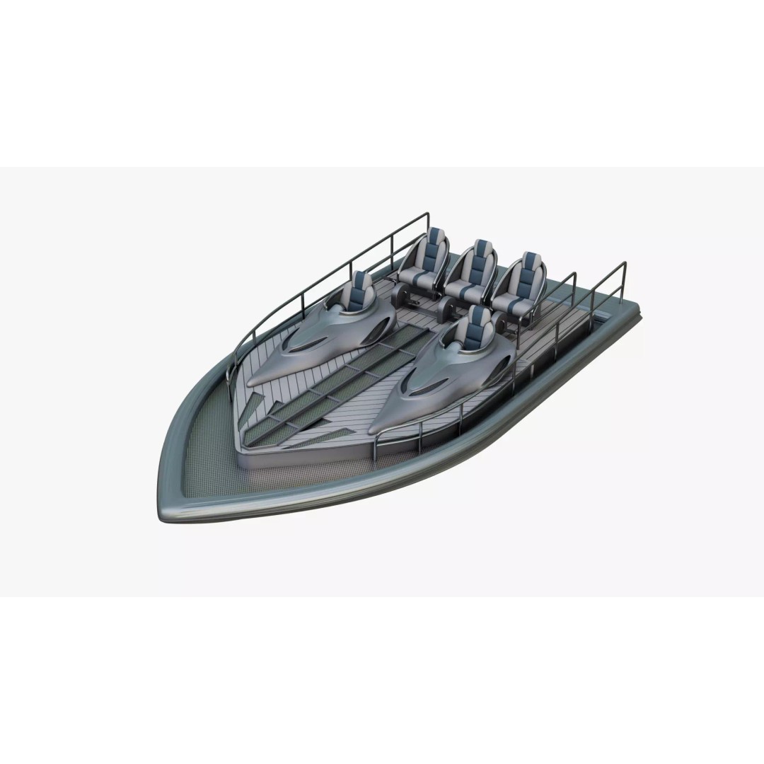 Silver Metallic Pedal Boat 3D Model – Futuristic Recreational Watercraft, FBX - View 2