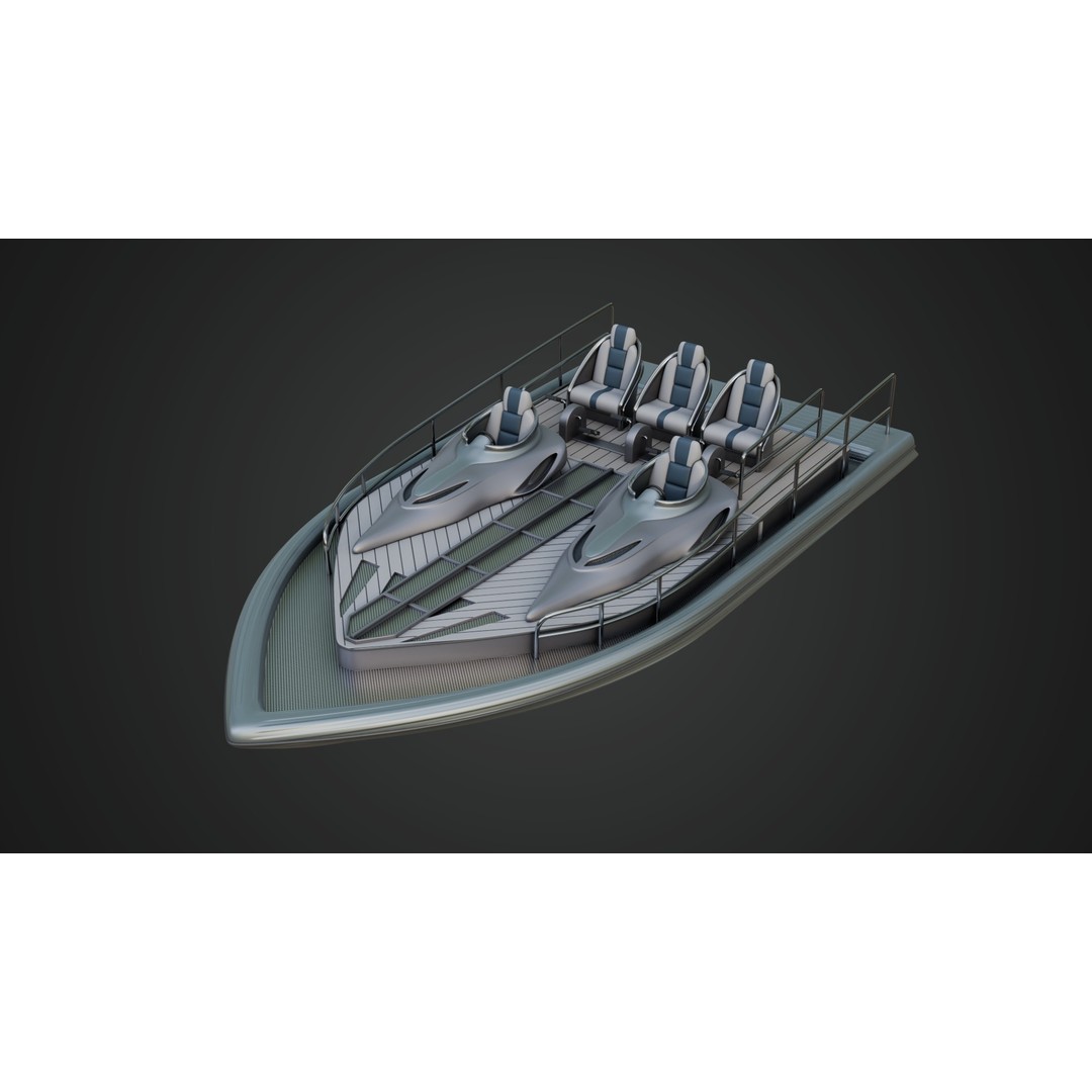 Silver Metallic Pedal Boat 3D Model – Futuristic Recreational Watercraft, FBX - View 3