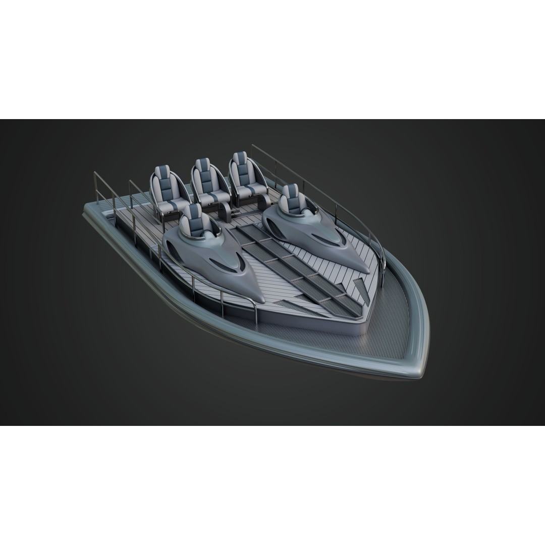 Silver Metallic Pedal Boat 3D Model – Futuristic Recreational Watercraft, FBX - View 4