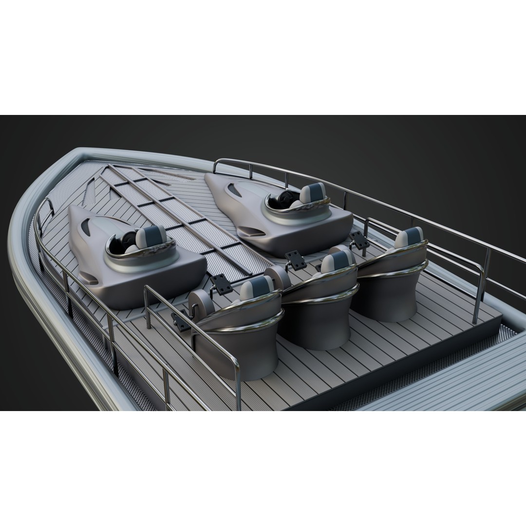 Silver Metallic Pedal Boat 3D Model – Futuristic Recreational Watercraft, FBX - View 8