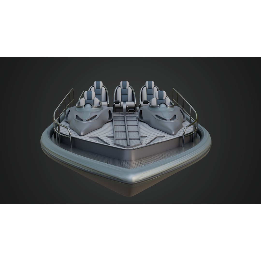 Silver Metallic Pedal Boat 3D Model – Futuristic Recreational Watercraft, FBX - View 9