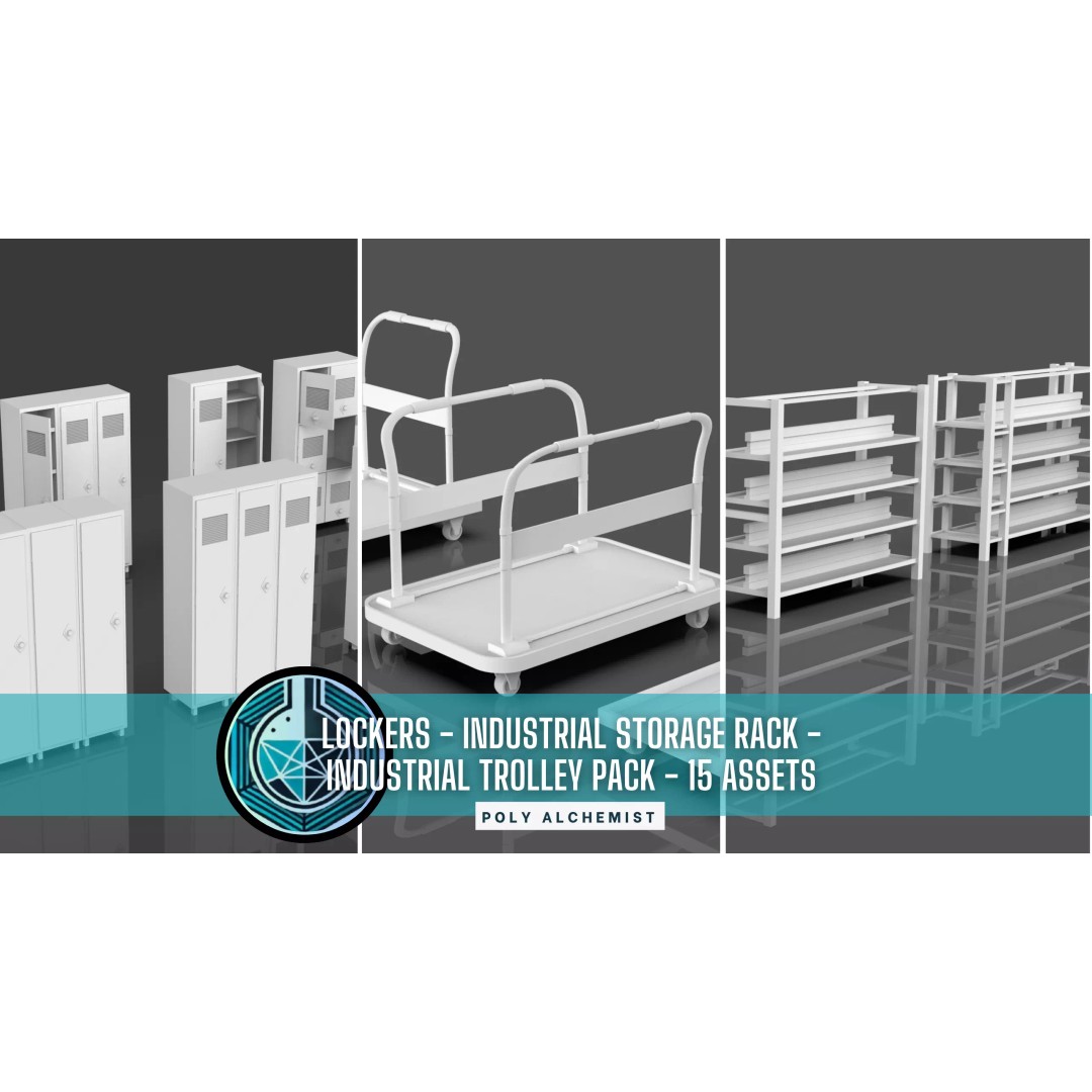 Trolley Storage Rack Lockers 3D Model – Low Poly Game Asset, FBX - View 2