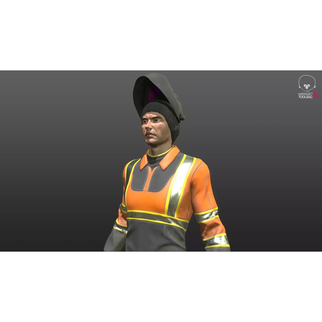 Welder Suit 3D Model – Low Poly Rigged Character for Games - View 14