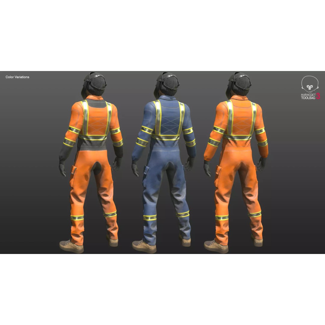 Welder Suit 3D Model – Low Poly Rigged Character for Games - View 16