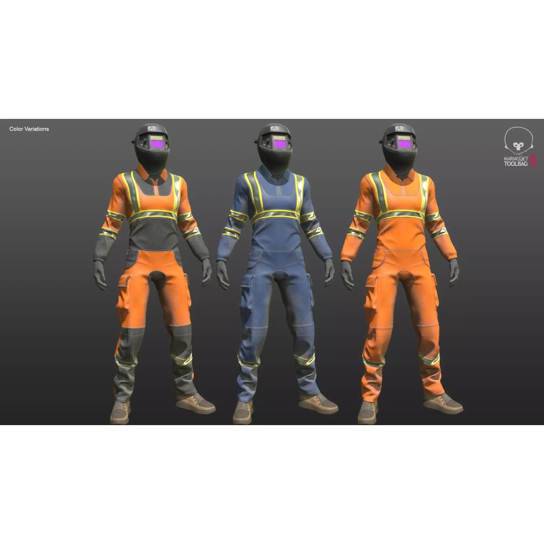 Welder Suit 3D Model – Low Poly Rigged Character for Games - View 17