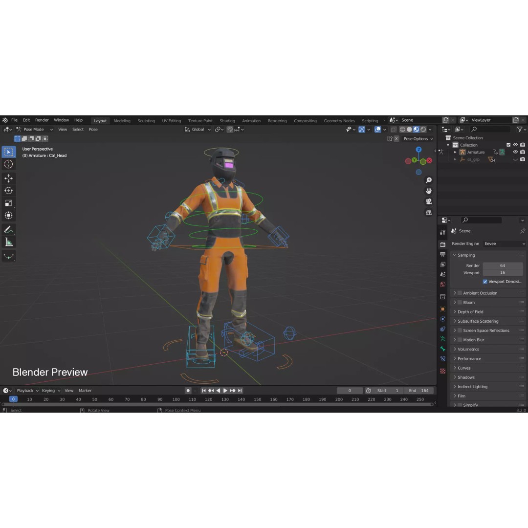 Welder Suit 3D Model – Low Poly Rigged Character for Games - View 29