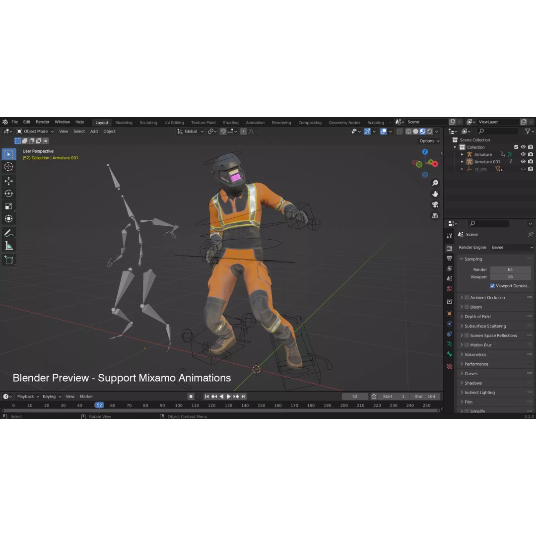 Welder Suit 3D Model – Low Poly Rigged Character for Games - View 31