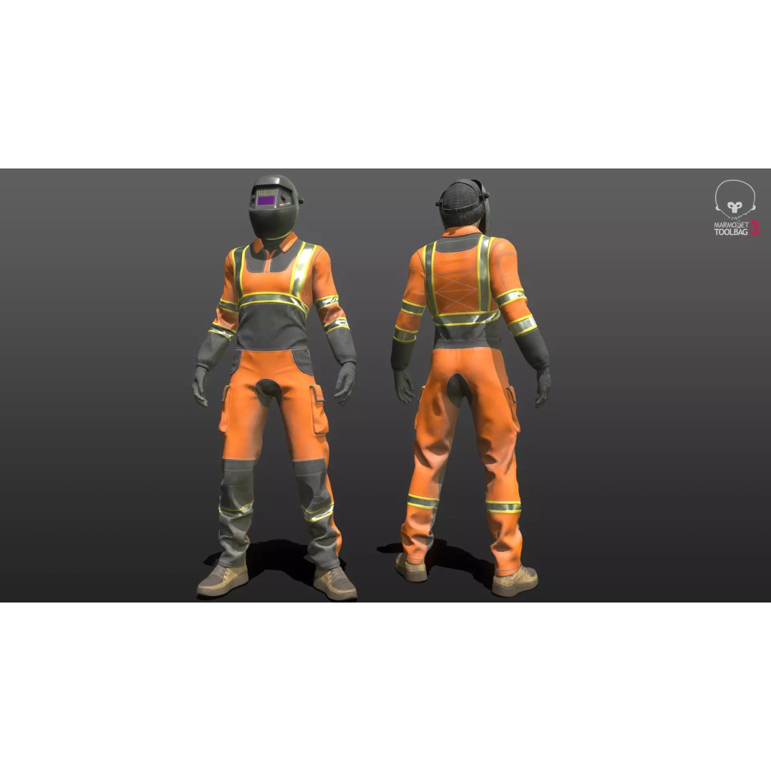 Welder Suit 3D Model – Low Poly Rigged Character for Games - View 4