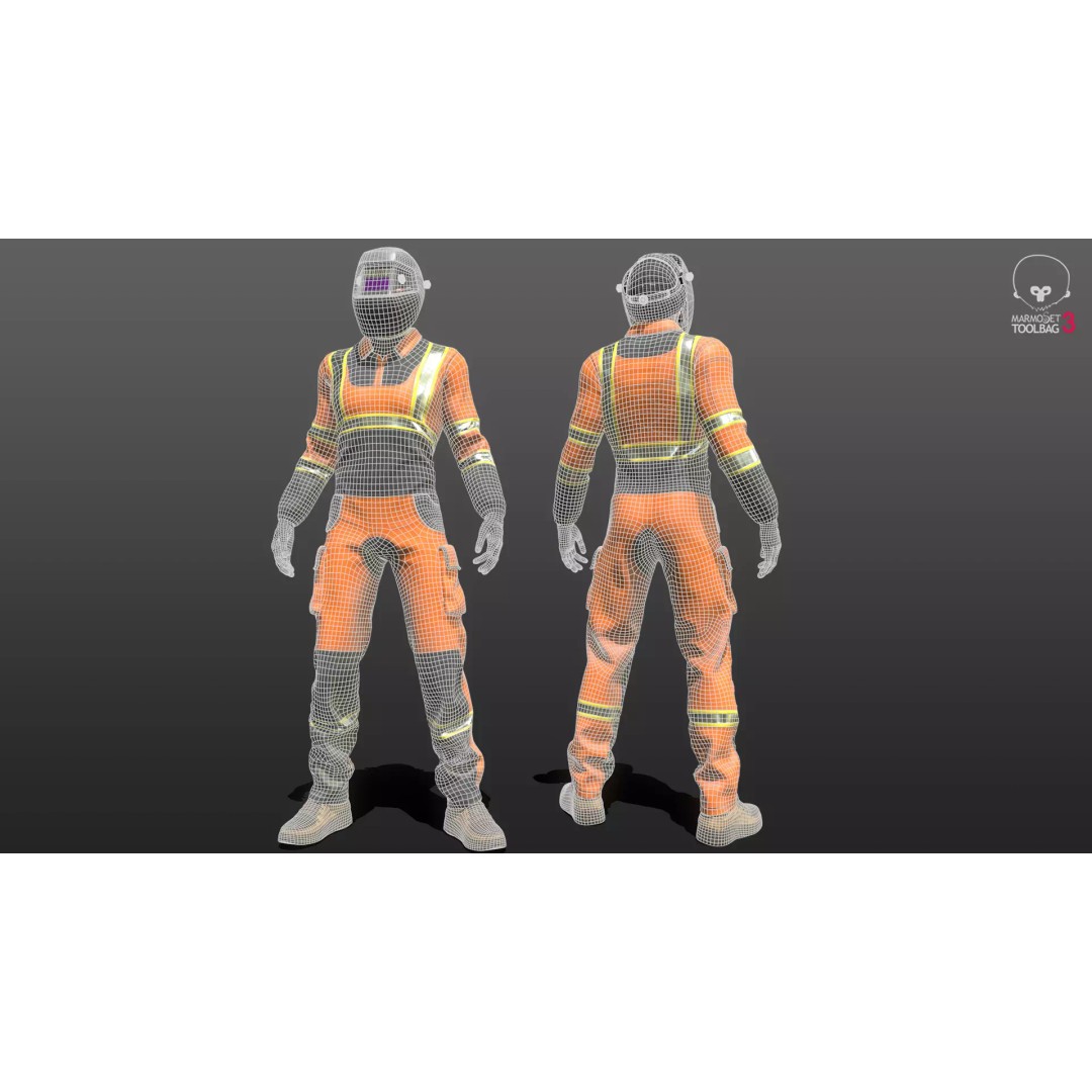 Welder Suit 3D Model – Low Poly Rigged Character for Games - View 5