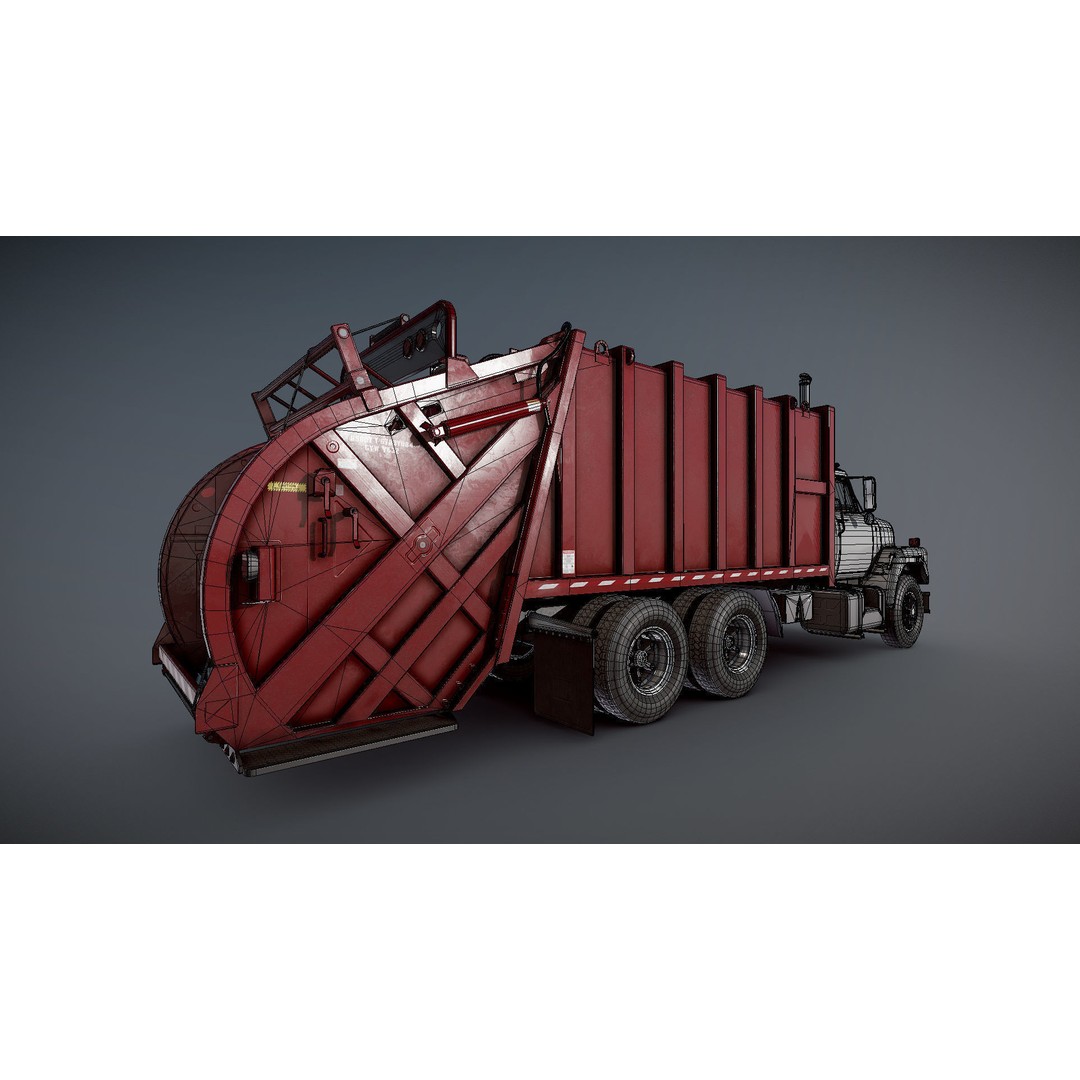 International Fleetstar Garbage Truck 3D Model – Low Poly Game Asset, FBX - View 30