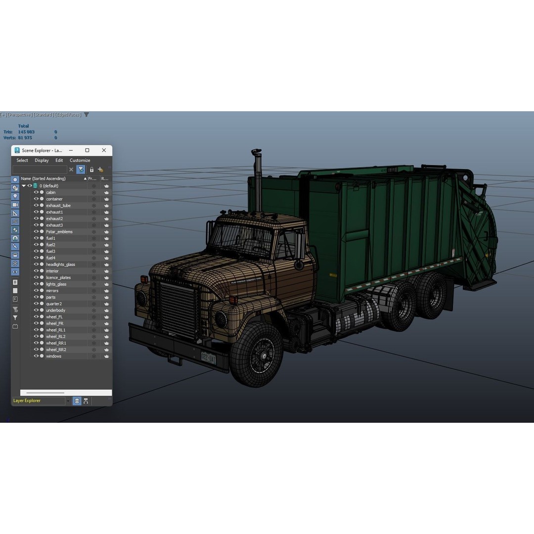 International Fleetstar Garbage Truck 3D Model – Low Poly Game Asset, FBX - View 38