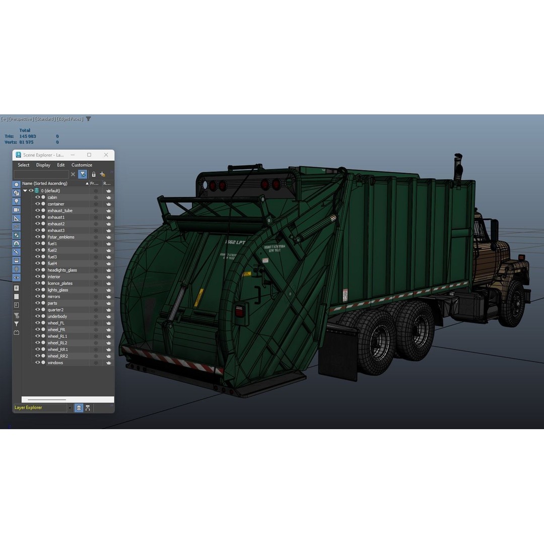International Fleetstar Garbage Truck 3D Model – Low Poly Game Asset, FBX - View 39