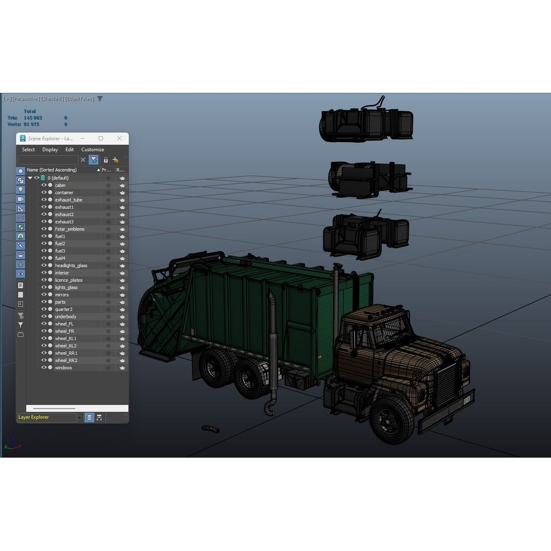 International Fleetstar Garbage Truck 3D Model – Low Poly Game Asset, FBX - View 40