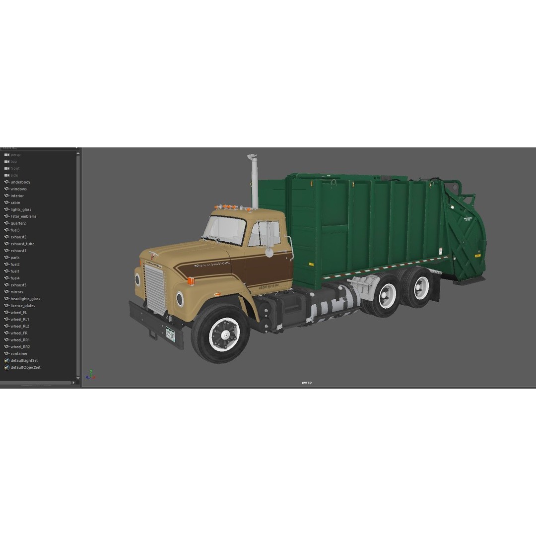International Fleetstar Garbage Truck 3D Model – Low Poly Game Asset, FBX - View 43