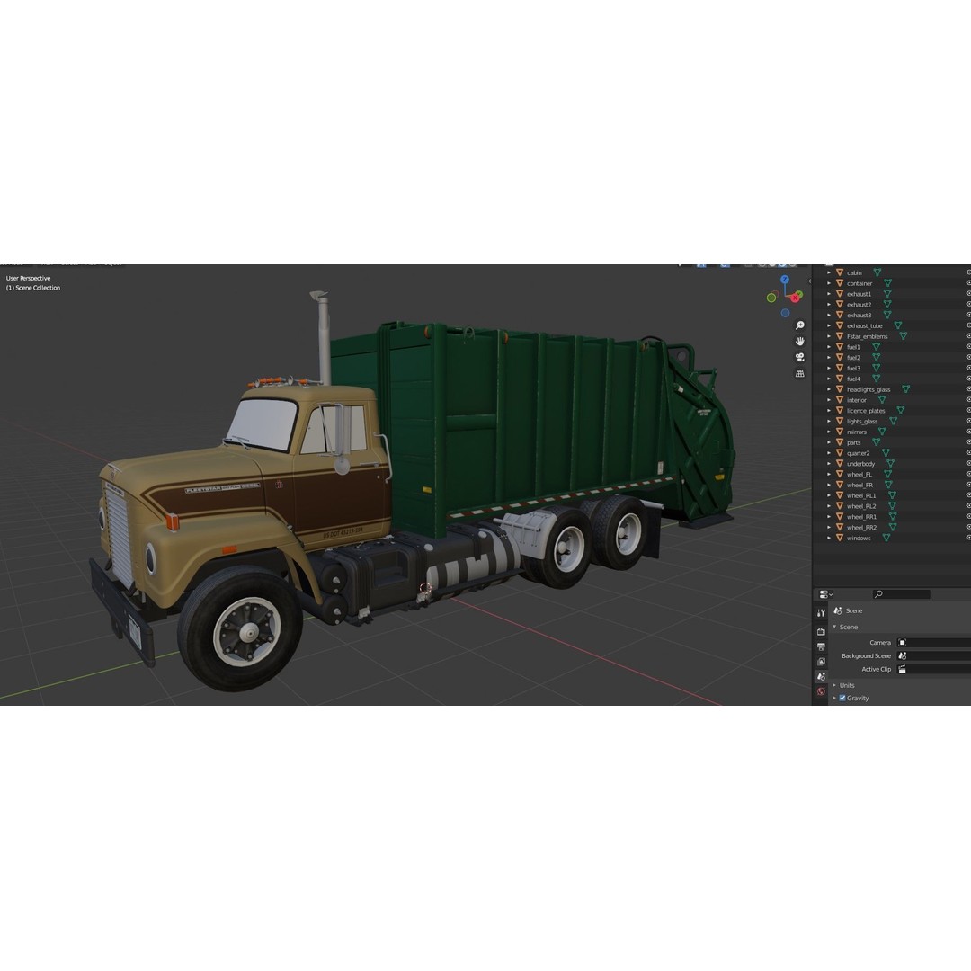 International Fleetstar Garbage Truck 3D Model – Low Poly Game Asset, FBX - View 45