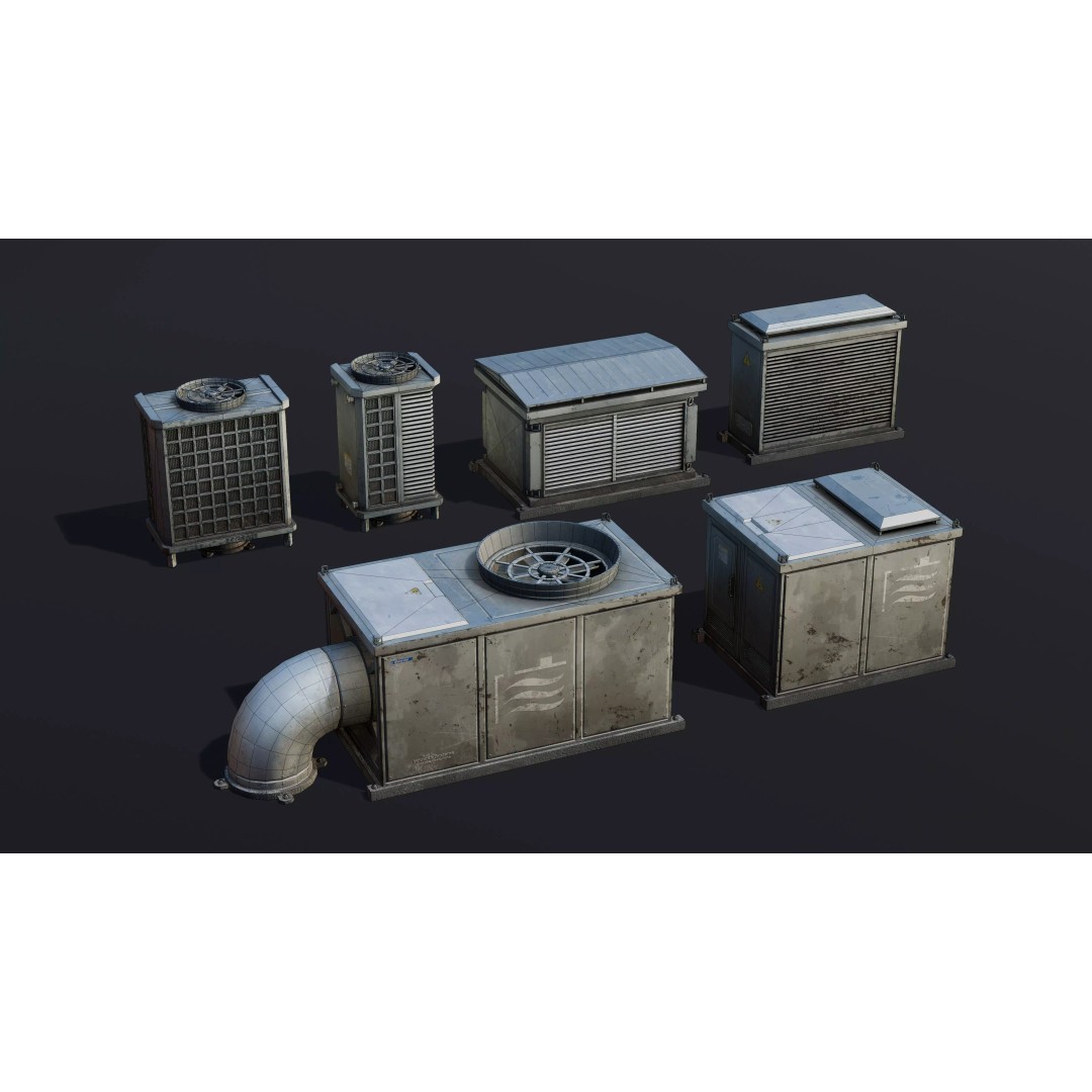 Large Roof Vents 3D Model – Industrial Style Low-Poly Game Asset, FBX - View 3