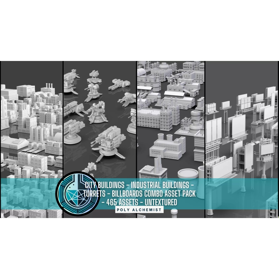City Buildings 3D Model – Low Poly Game Asset Pack, FBX, OBJ - View 2
