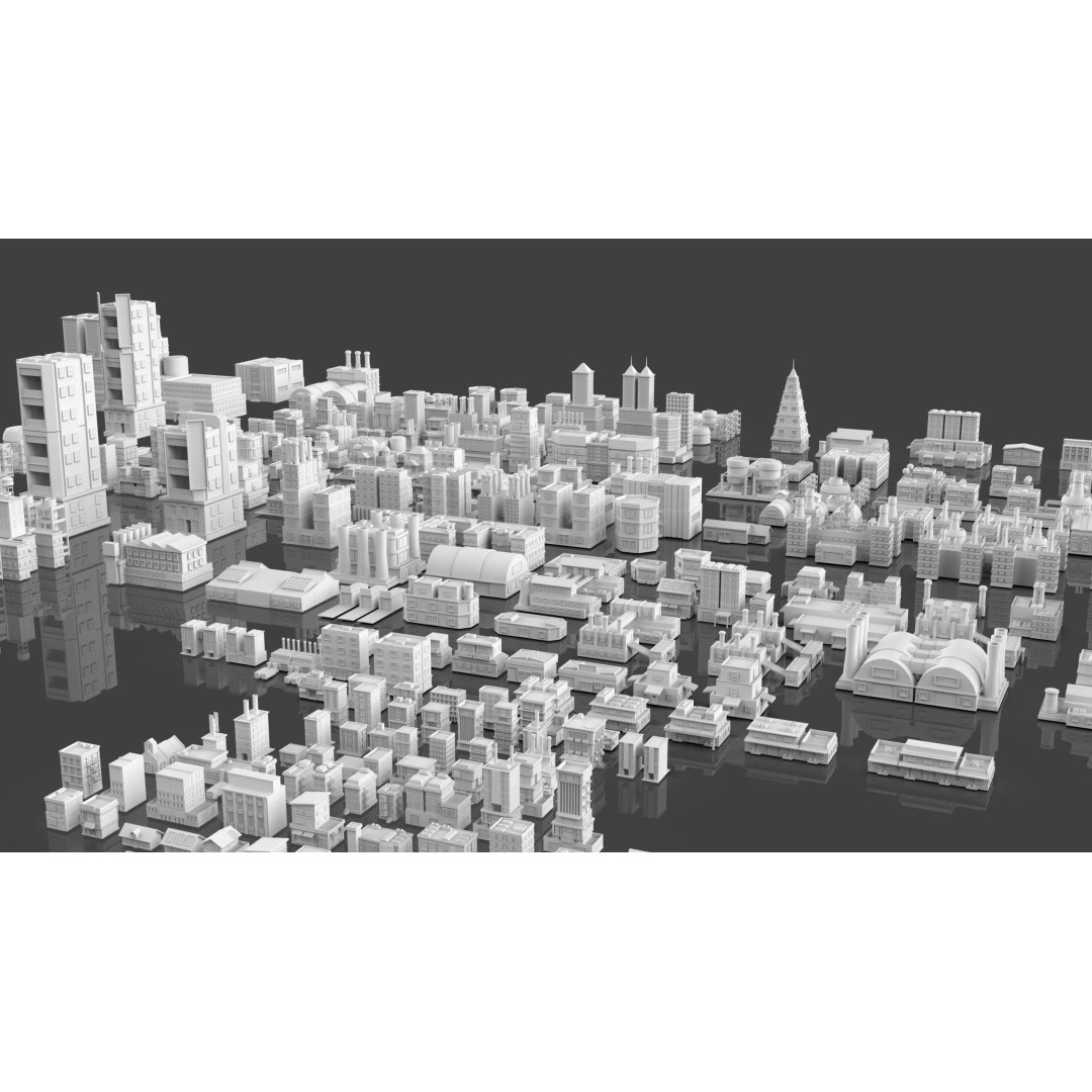 City Buildings 3D Model – Low Poly Game Asset Pack, FBX, OBJ - View 3