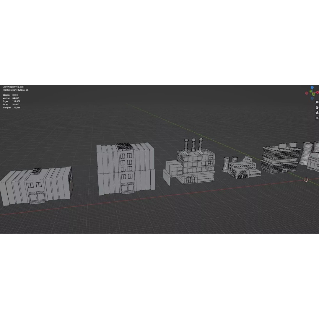 City Buildings 3D Model – Low Poly Game Asset Pack, FBX, OBJ - View 34