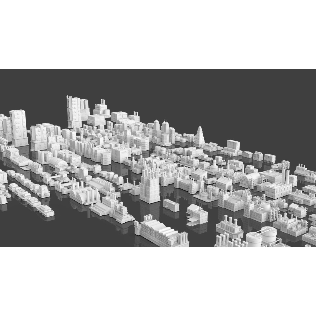 City Buildings 3D Model – Low Poly Game Asset Pack, FBX, OBJ - View 4