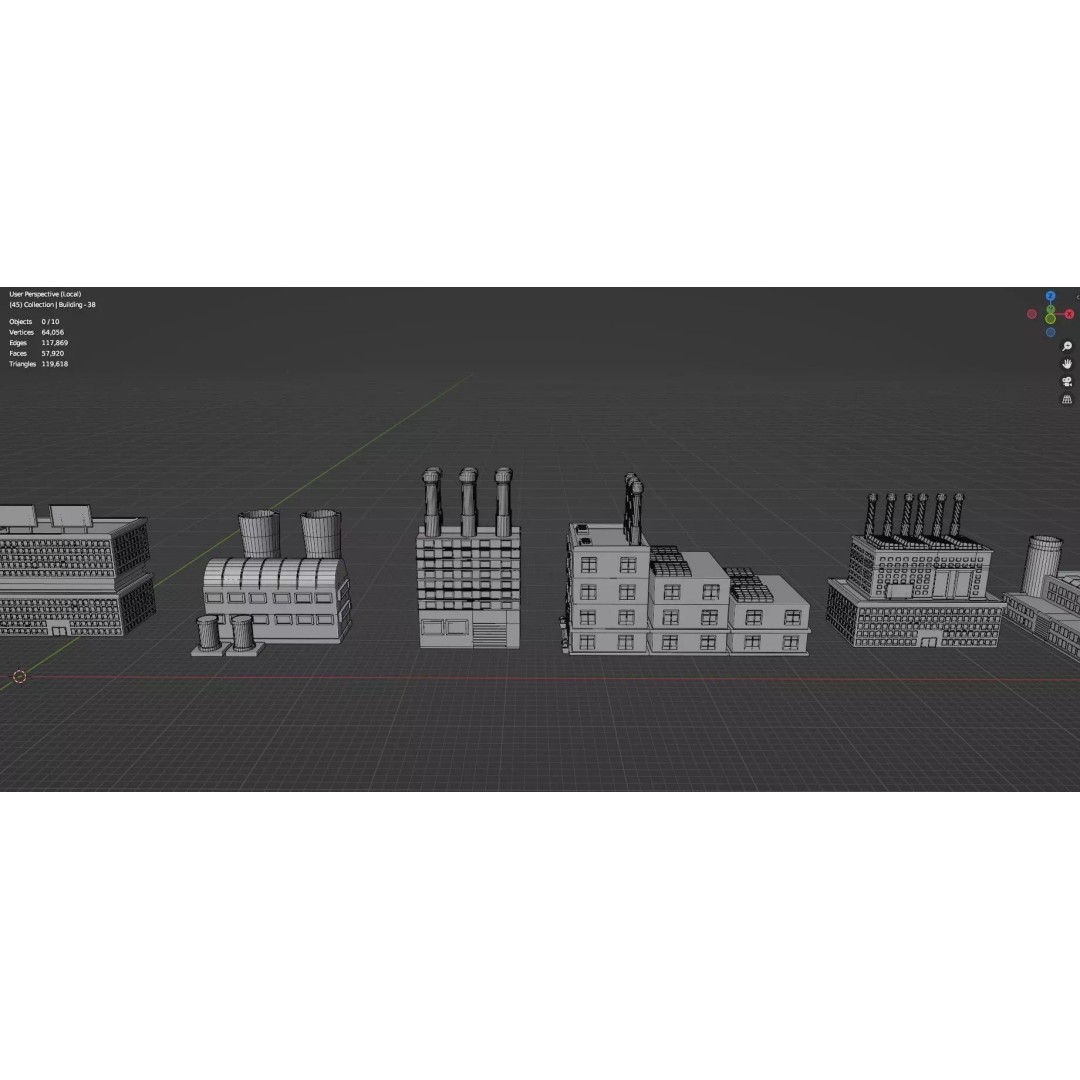 City Buildings 3D Model – Low Poly Game Asset Pack, FBX, OBJ - View 45