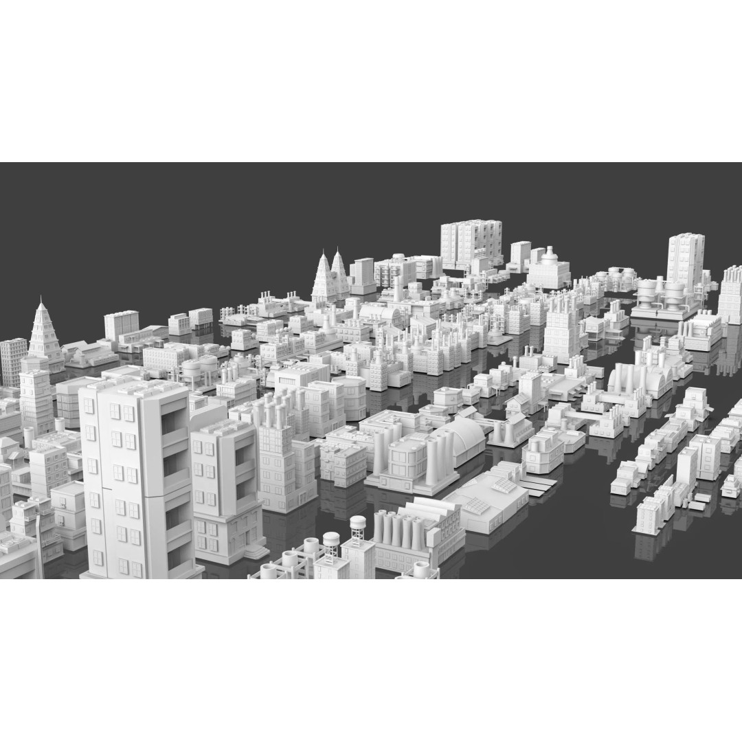 City Buildings 3D Model – Low Poly Game Asset Pack, FBX, OBJ - View 5