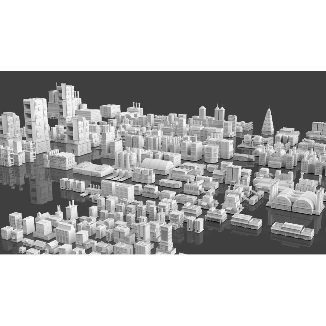 City Buildings 3D Model – Low Poly Game Asset Pack, FBX, OBJ - View 6
