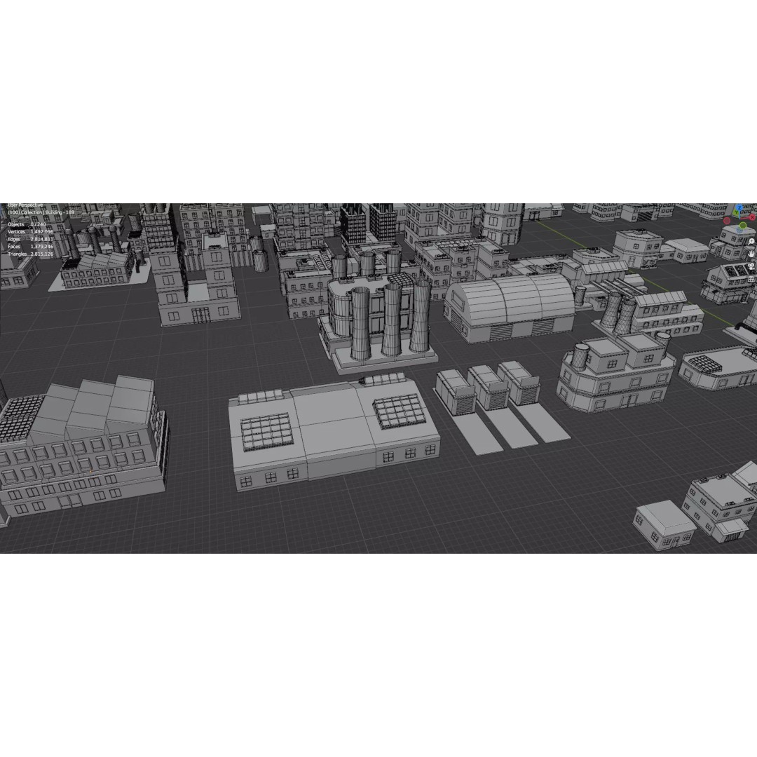 City Buildings 3D Model – Low Poly Game Asset Pack, FBX, OBJ - View 64