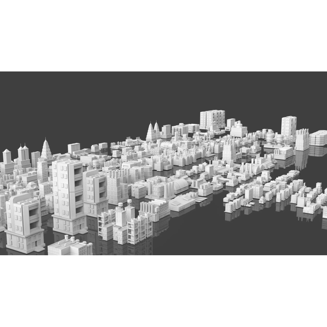 City Buildings 3D Model – Low Poly Game Asset Pack, FBX, OBJ - View 7