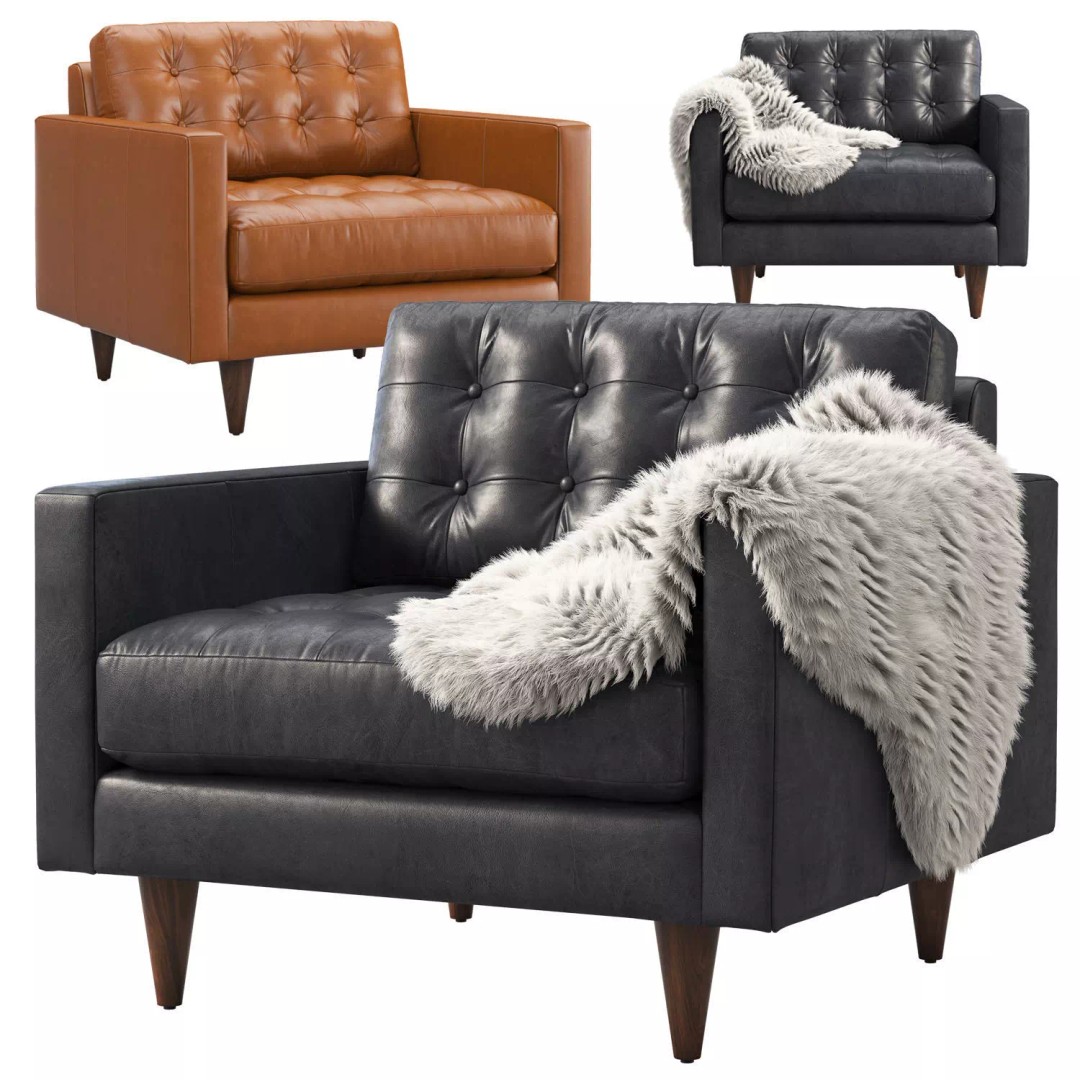 Joybird Eliot Leather Chair 3D Model – Tufted Modern Design, FBX, OBJ - View 2