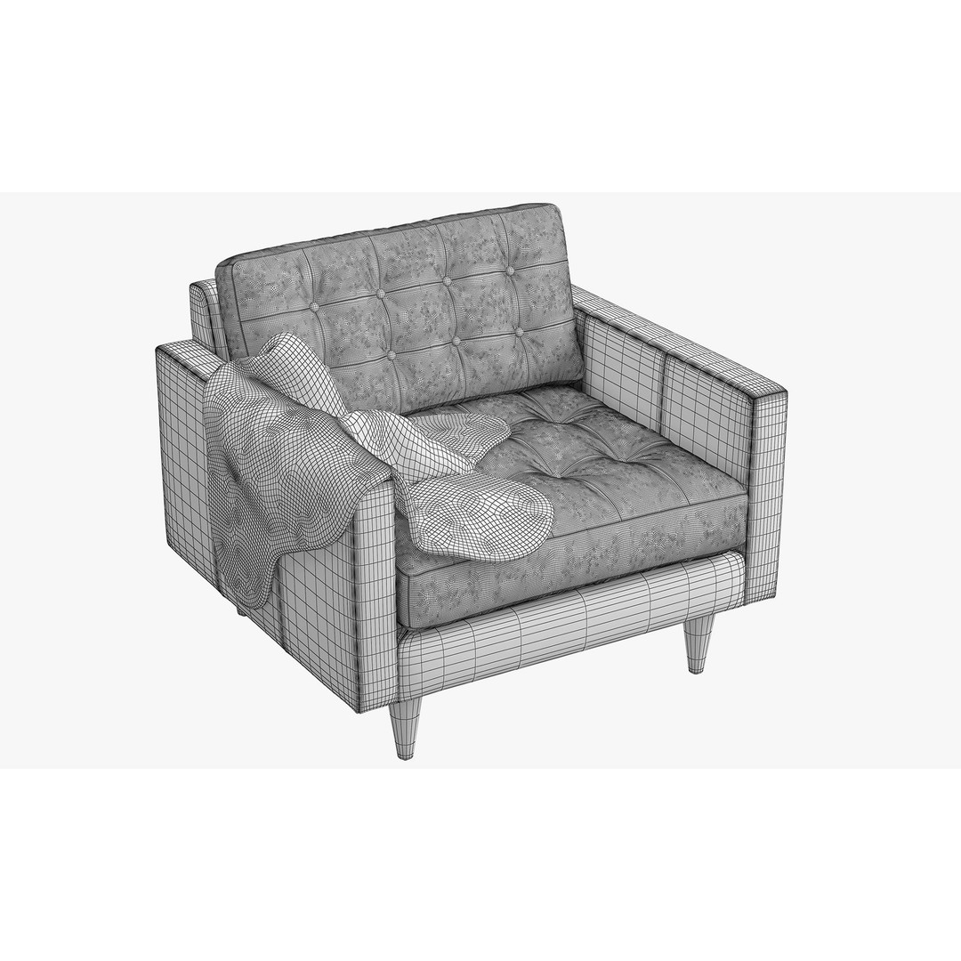 Joybird Eliot Leather Chair 3D Model – Tufted Modern Design, FBX, OBJ - View 25