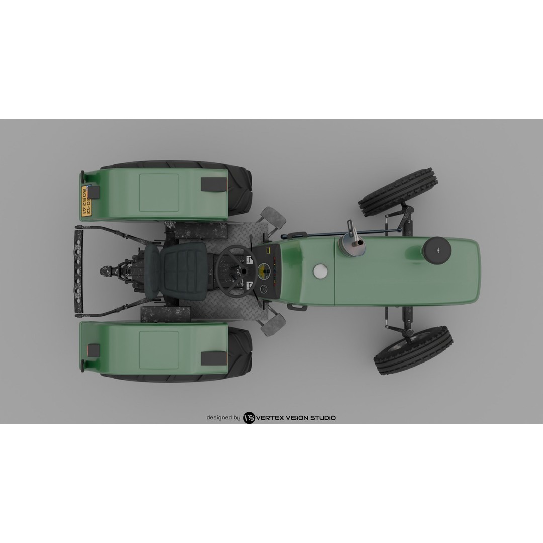 Cirta 6807 Tractor 3D Model – High-Quality Game Asset with Trailer and Water Tank - View 6