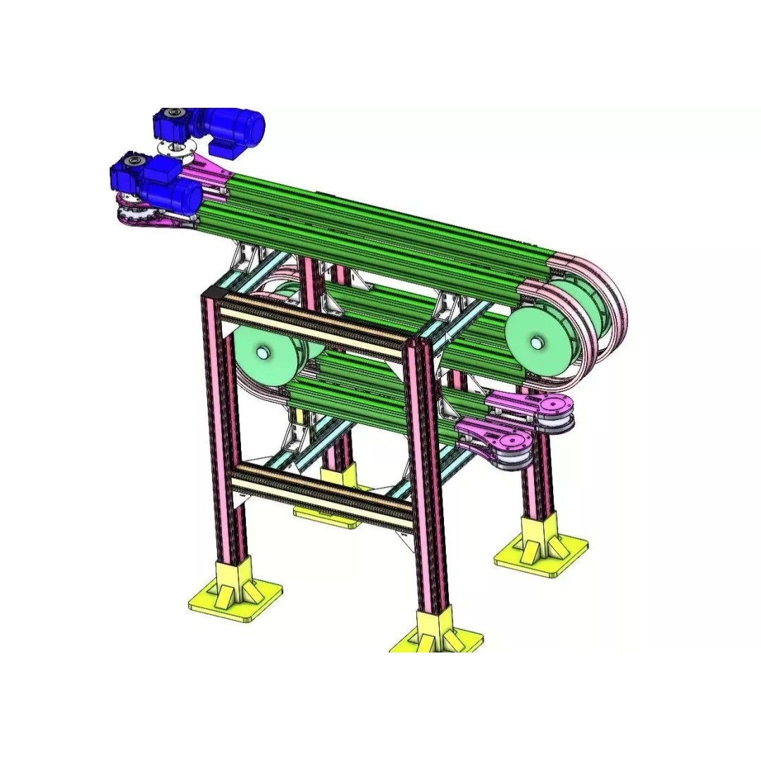 Side Grip Belt Conveyor 3D Model – Industrial Bottle Transfer System, FBX - View 5