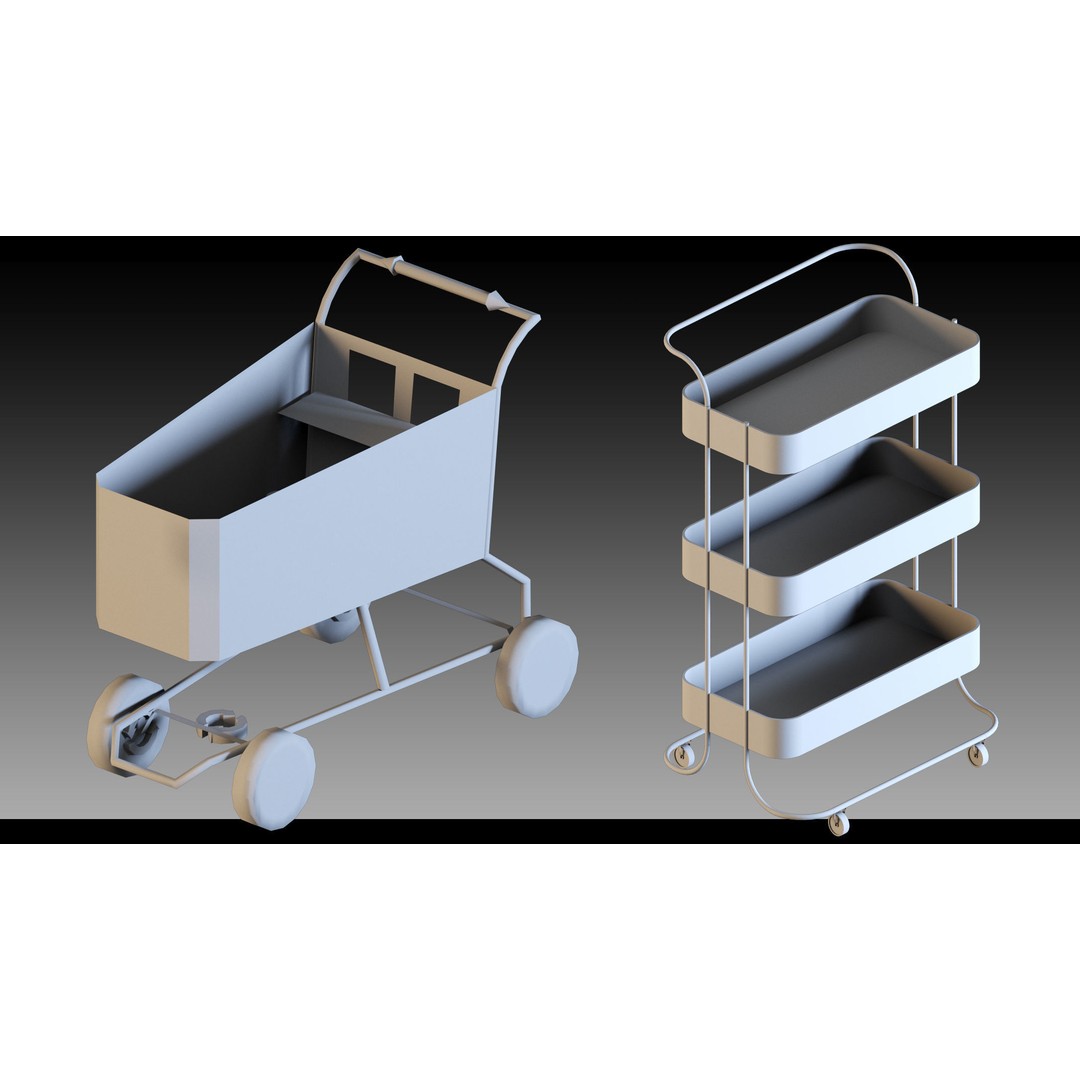 Transport Trolleys 3D Model – High Detail Industrial Props, FBX & Blender