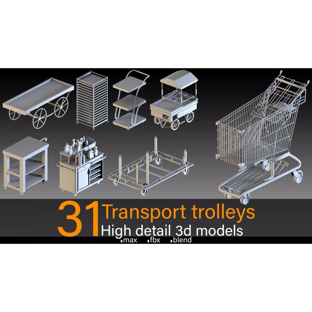 Transport Trolleys 3D Model – High Detail Industrial Props, FBX & Blender - View 2
